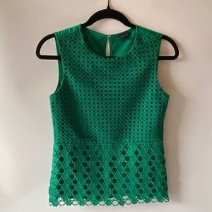 Ann Taylor green eyelet peplum top circle eyelet cut outs Size XS